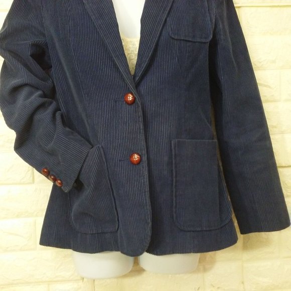 Vintage 80s Corduroy Blazer 2-Button Sport Jacket S/M Pockets Urban Preppy Navy - Picture 5 of 8
